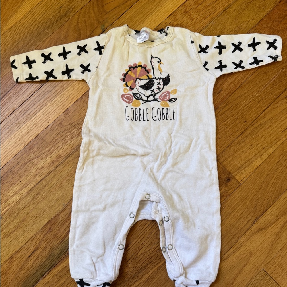 Gobble Gobble Kids One Piece Footie - White and Black